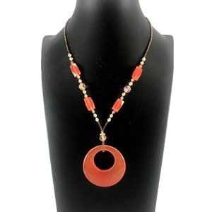 Seed Bead, Crystal & Faux Cherry Quartz Necklace w/ Rose Gold Tone Chain & Findi